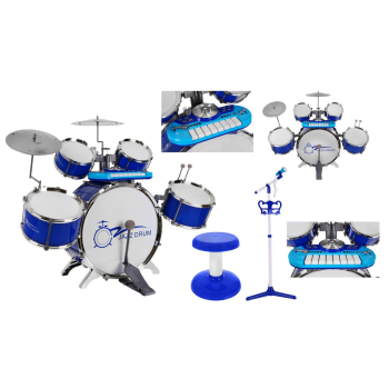 Zestaw muzyczny Perkusja + Keyboard + Mikrofon dla dzieci 3+ niebieski Dźwięki Światła